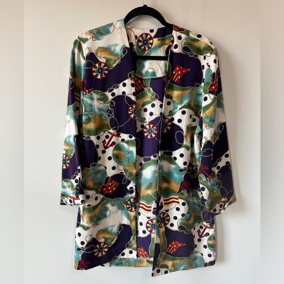 Multicolor Nautical Print Lightweight Blazer Jacket Size 10 - Picture 5 of 11